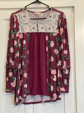 Matilda Jane Burgundy Floral lace BOHO Tunic Small